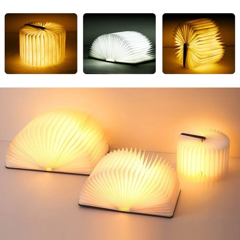 Foldable Book Lamp - Wooden Paper LED Mood Light, Bedside Table Lamp, Home Decor Gift for Book