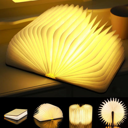 Foldable Book Lamp - Wooden Paper LED Mood Light, Bedside Table Lamp, Home Decor Gift for Book