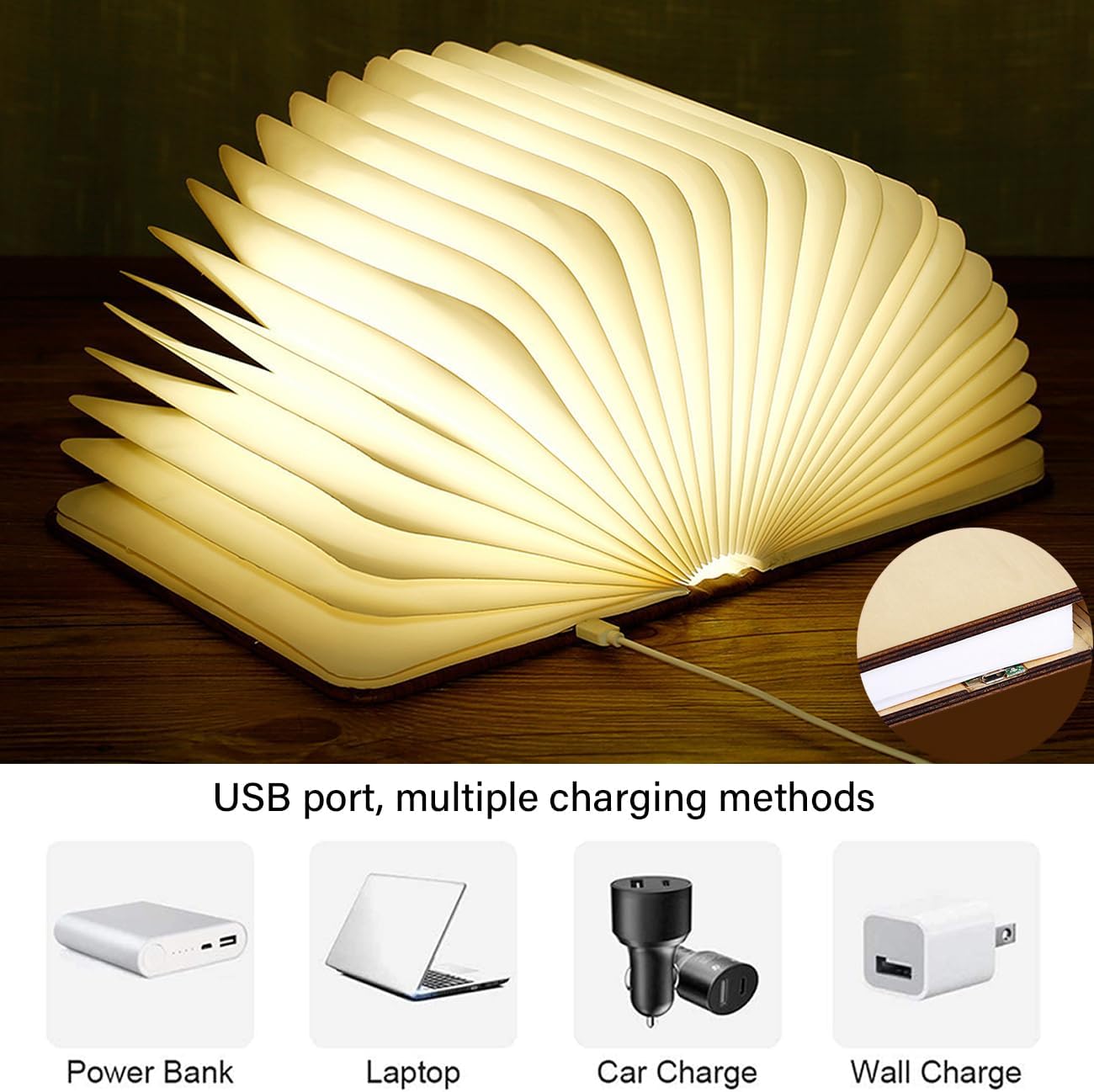 Foldable Book Lamp - Wooden Paper LED Mood Light, Bedside Table Lamp, Home Decor Gift for Book