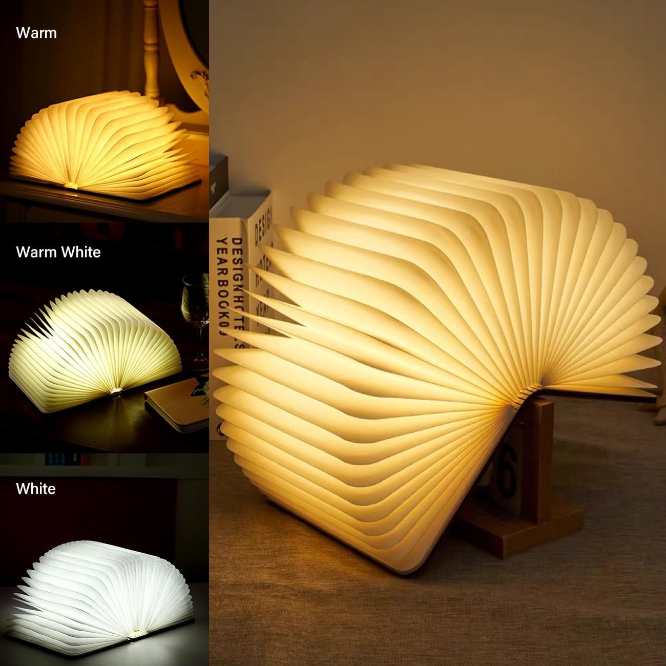 Foldable Book Lamp - Wooden Paper LED Mood Light, Bedside Table Lamp, Home Decor Gift for Book