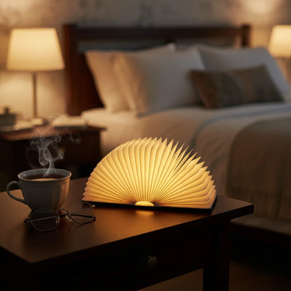Foldable Book Lamp - Wooden Paper LED Mood Light, Bedside Table Lamp, Home Decor Gift for Book