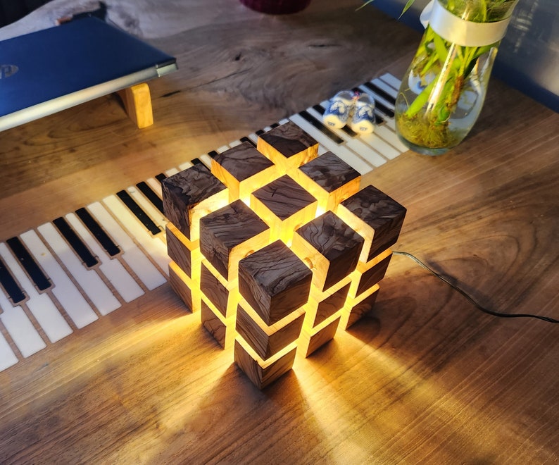 Handmade Maple Wood Cube LED Night Lamp