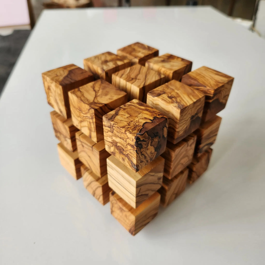 LampArtWorks Handmade Olive Wood Cube LED Night Lamp