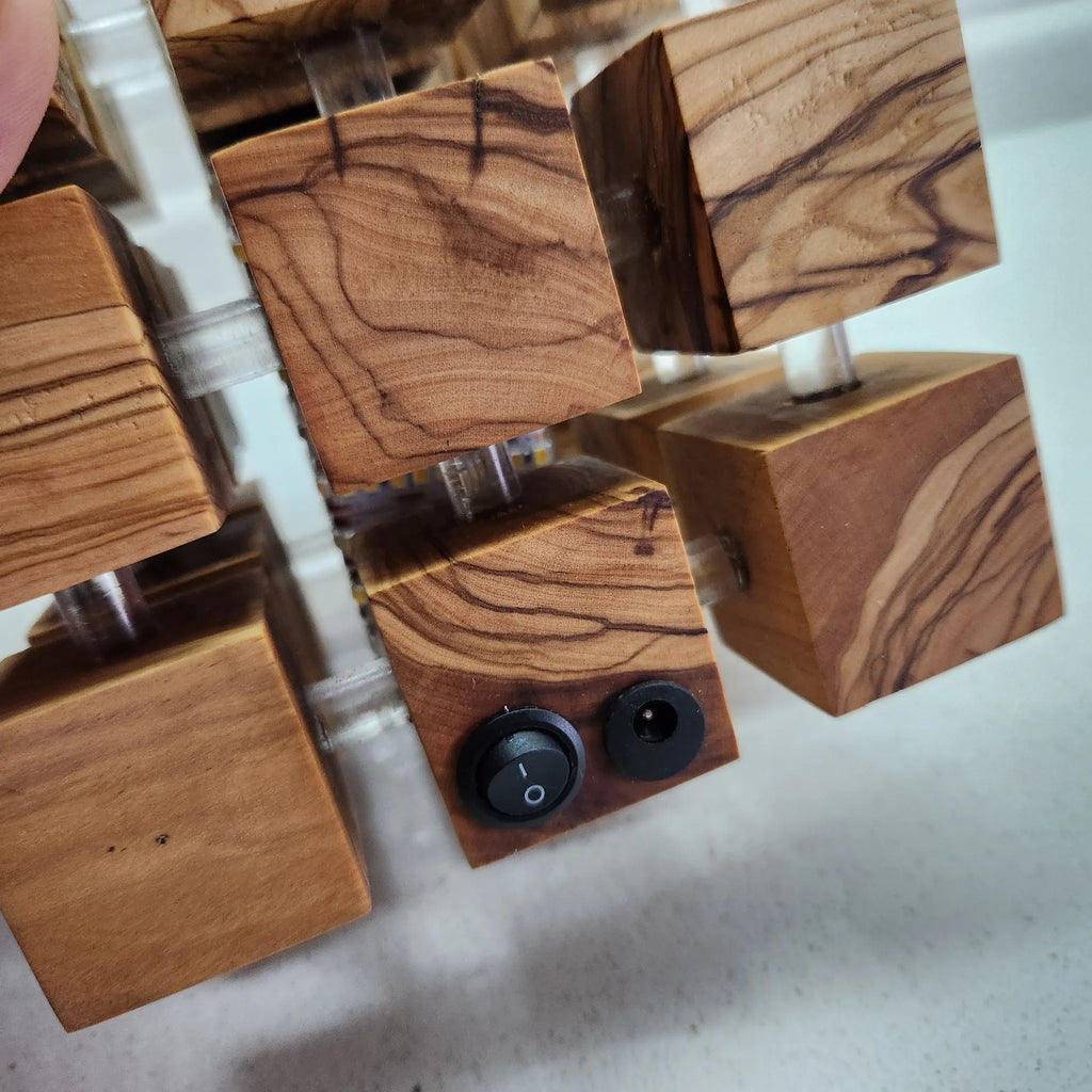 LampArtWorks Handmade Olive Wood Cube LED Night Lamp