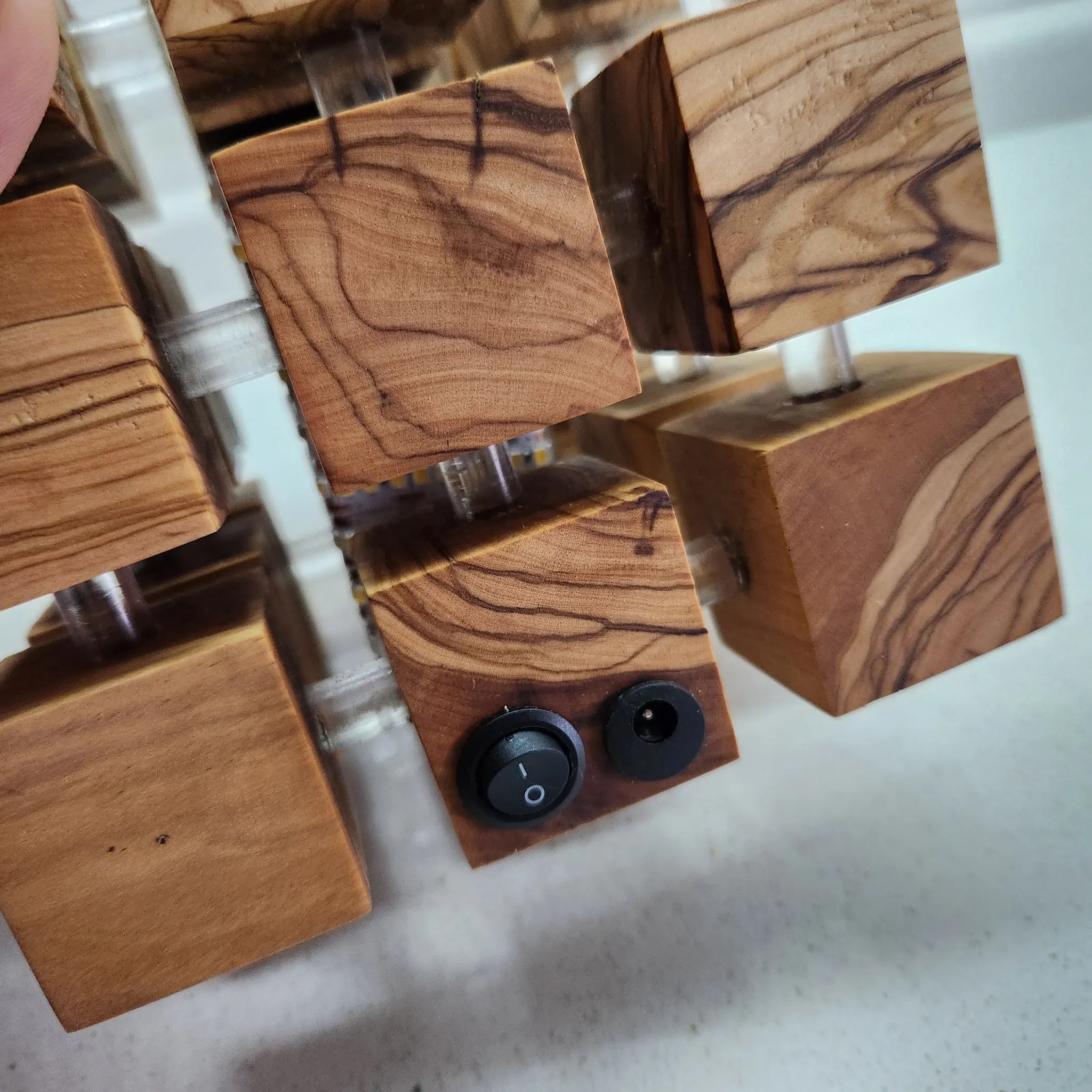 LampArtWorks Handmade Olive Wood Cube LED Night Lamp