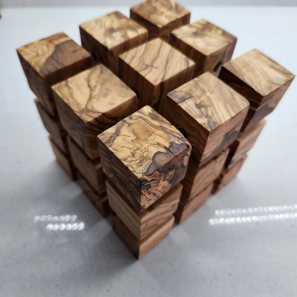 LampArtWorks Handmade Olive Wood Cube LED Night Lamp
